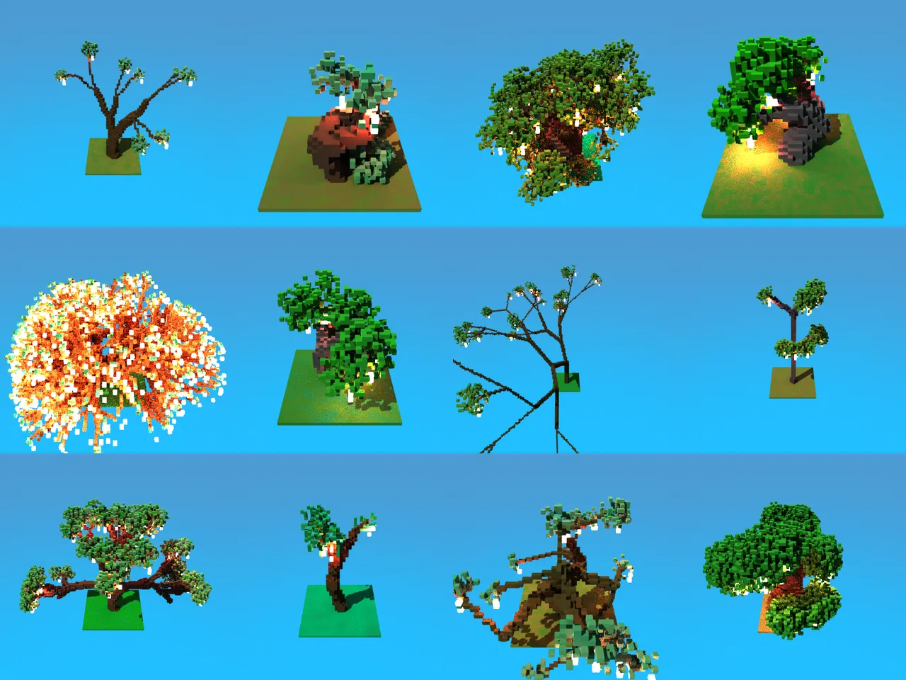 Twelve random genomes, each at its last growth step.